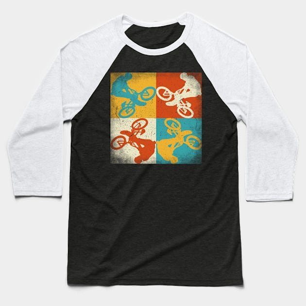 Bmx practice. Retro squares Baseball T-Shirt by SerenityByAlex